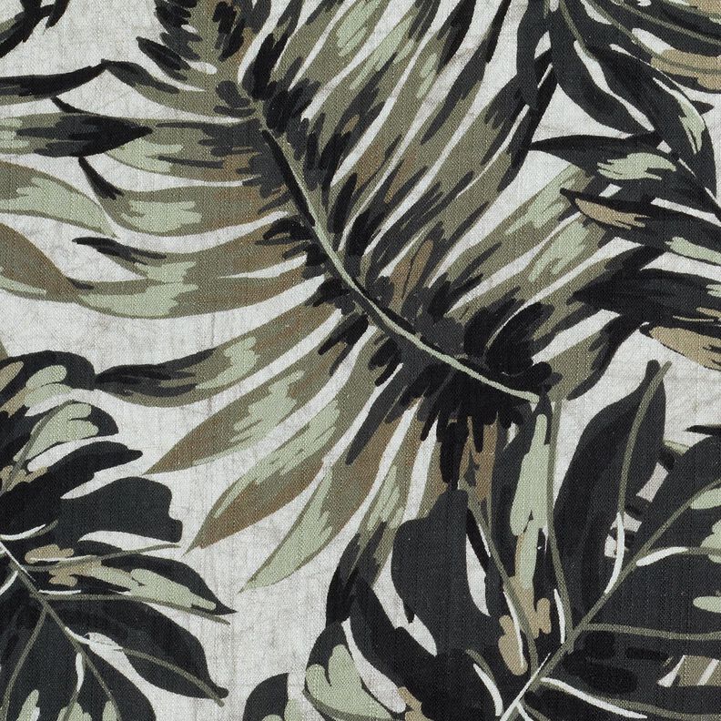 Viscose Linen Blend Monstera digital print – misty grey/light khaki,  image number 6