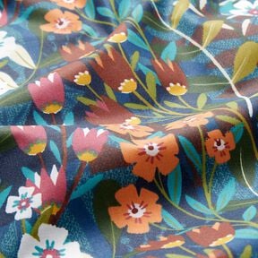 Coated Cotton Mixed flowers &ndash; petrol/burgundy, 
