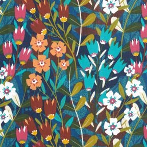 Coated Cotton Mixed flowers &ndash; petrol/burgundy, 