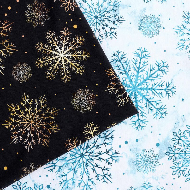 French terry Christmas snow crystals | Glitzerpüppi – sky blue/light petrol, image number 5