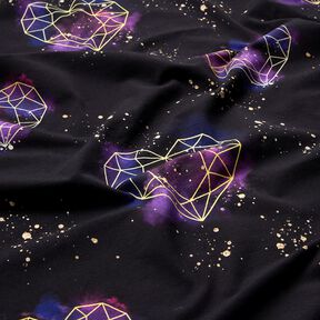 Cotton Jersey Origami hearts with gold sprinkles | Glitzerpüppi – black/lilac, 