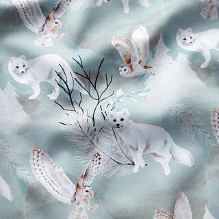 Softshell Arctic fox and barn owl Digital Print – pale mint, 
