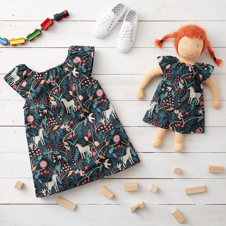 Cotton Poplin Unicorn in the Fairytale Forest – black,  image number 7