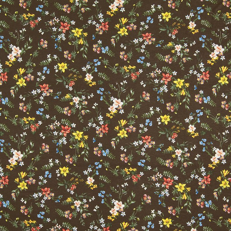 Viscose Jersey little flowers – dark brown/fire red, image number 1