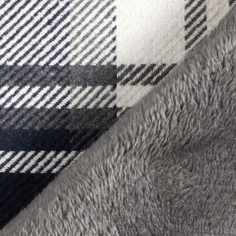 Coat fabric with checked fur backing – midnight blue/slate grey,  image number 4