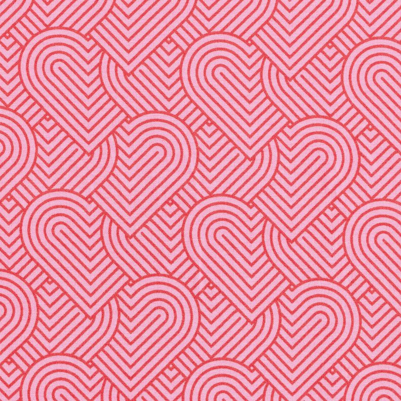 French Terry Overlapping Hearts – pink/fire red,  image number 1