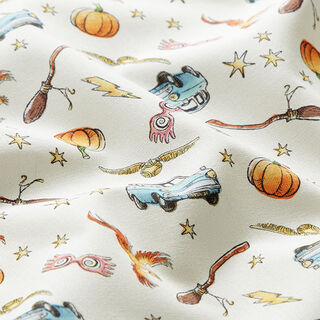 Cotton Poplin Licensed Fabric Harry Potter Snitch, Fawkes and Firebolt | Warner Bros. – offwhite, 