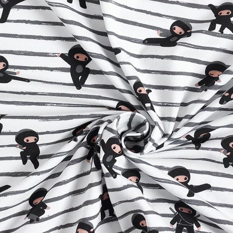 Cotton Jersey Stripe Ninjas  – white,  image number 3