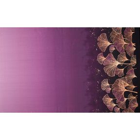 Cotton Jersey Golden ginkgo leaves border fabric | Glitzerpüppi – plum/grape, 