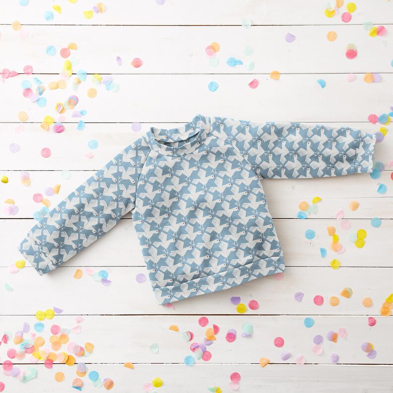 Brushed Sweatshirt Fabric cute seagulls – light blue/white, image number 5
