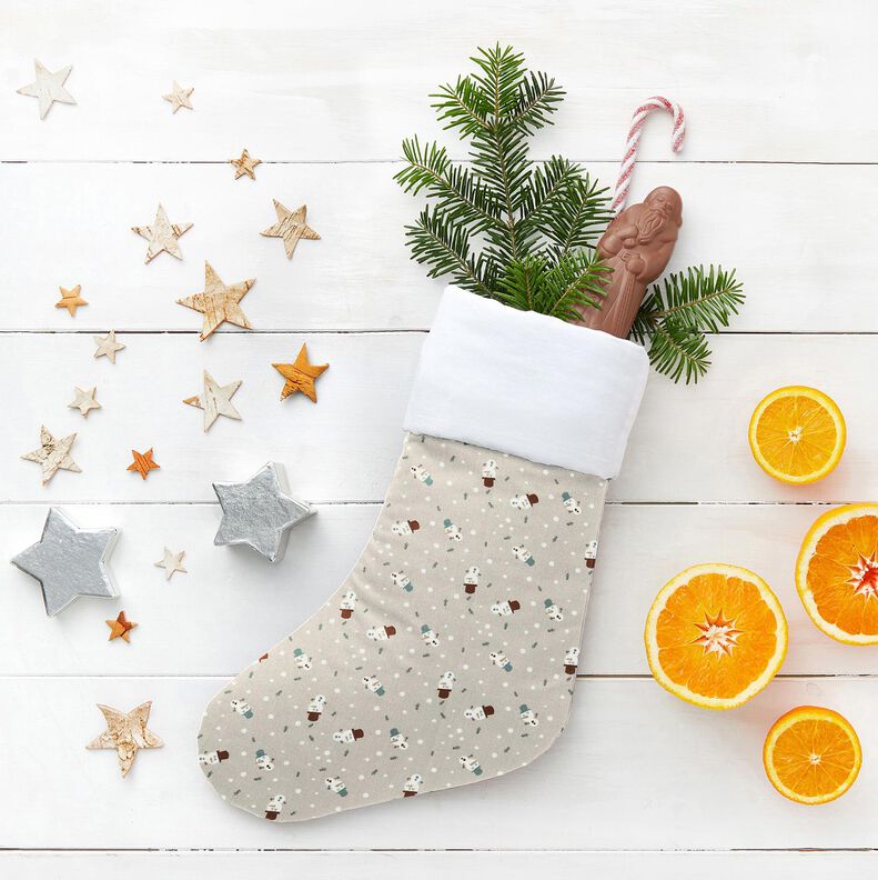Cotton Poplin cute snowmen – light taupe, image number 6
