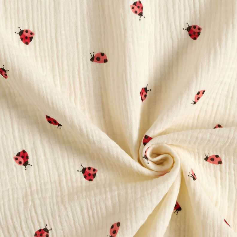 Double Gauze/Muslin cute ladybugs – offwhite,  image number 3