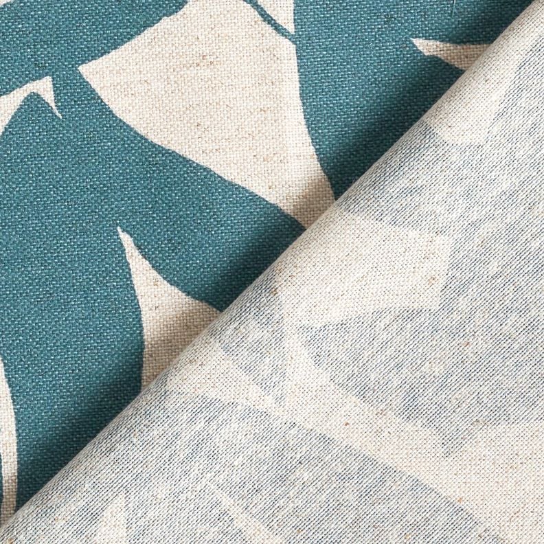 Decor Fabric Half Panama plain leaves – ocean blue/natural, image number 4