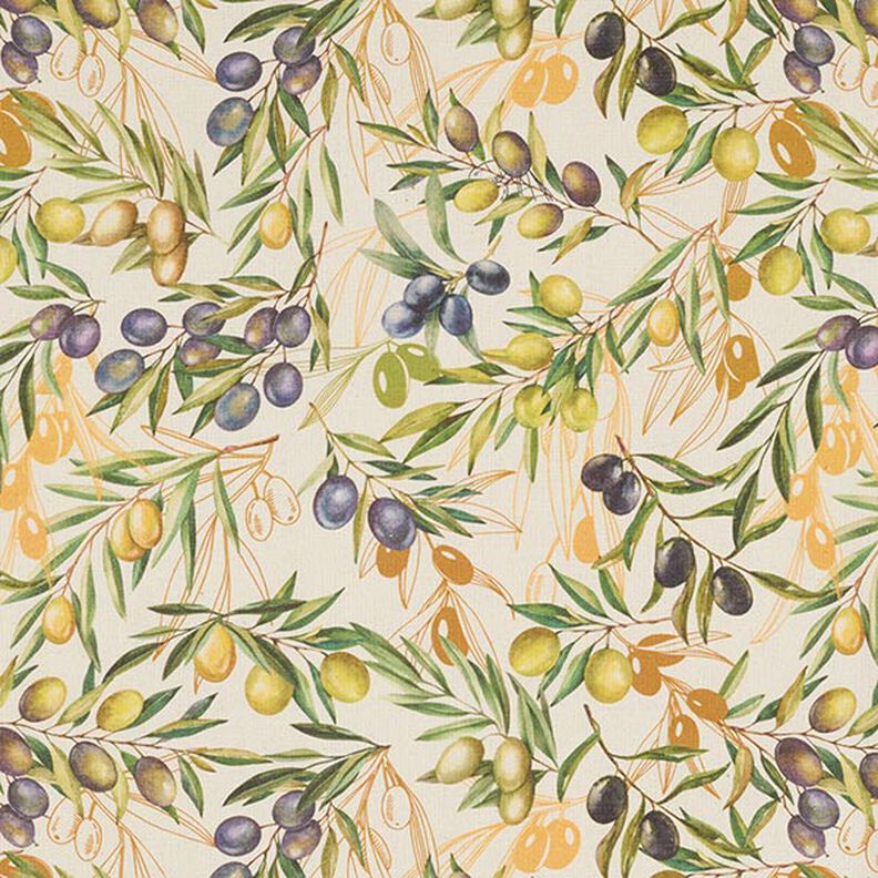 Decorative fabric, half panama olive branches, recycled – light beige,  image number 1