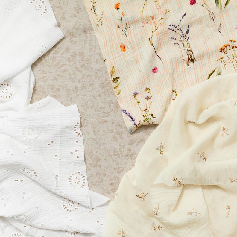 Double Gauze/Muslin Broderie Anglaise Flowers – white,  image number 5