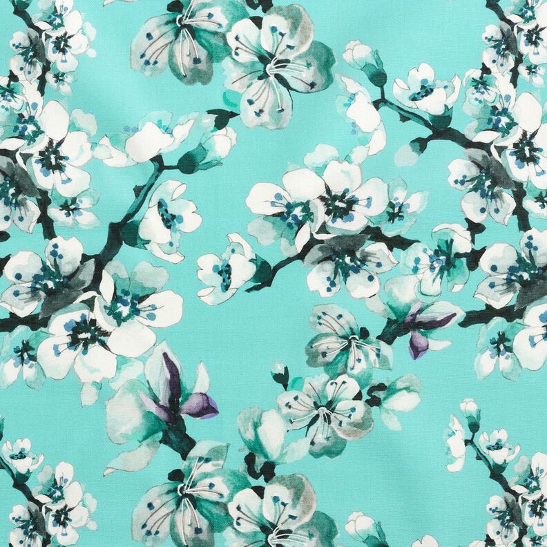 Outdoor Fabric Canvas cherry blossom – aqua blue,  image number 1