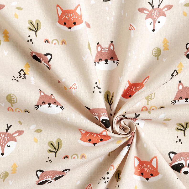Cotton Poplin Woodland animal heads – natural/copper,  image number 3