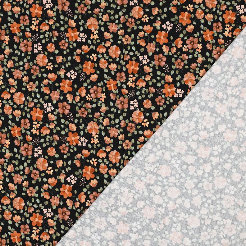 GOTS Cotton Jersey Autumn Flowers Digital Print – black/peach orange, image number 3