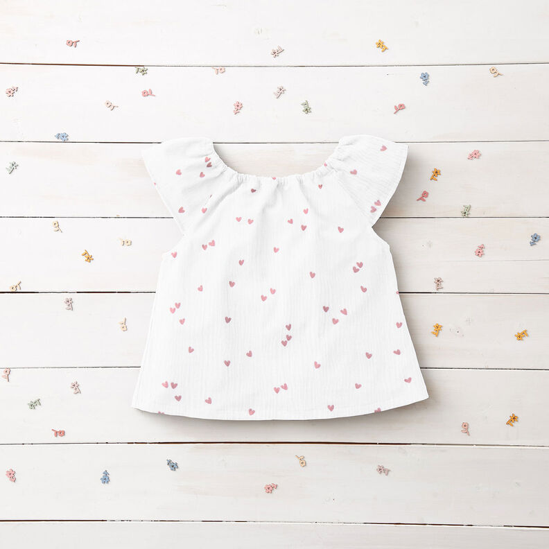 Double Gauze/Muslin Scattered hearts – white/rose gold,  image number 5