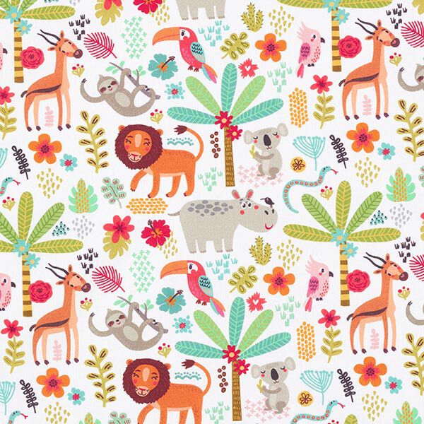 Cotton poplin cockatoo, lion, sloth and co. – white,  image number 1
