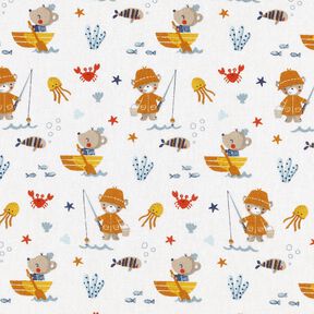 Cotton Poplin Bear and Mouse by the Sea – white, 