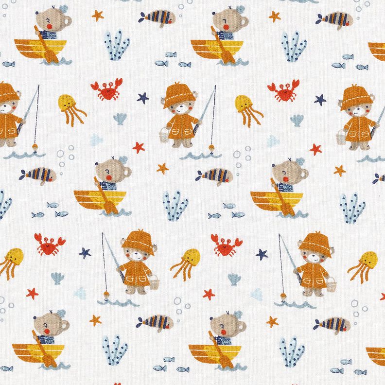 Cotton Poplin Bear and Mouse by the Sea – white,  image number 1