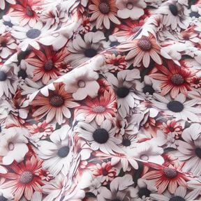 viscose fabric Sea of Daisies – white/purple, 