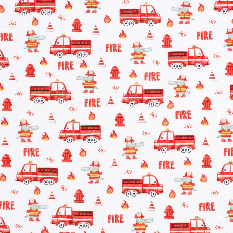 Cotton Jersey crocodile fire brigade Digital Print – white,  image number 1