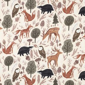 Brushed Sweatshirt Fabric animals in the wood Digital Print | Poppy Fabrics – offwhite, 