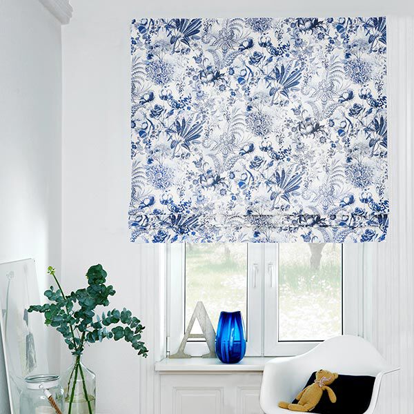 Decor Fabric Canvas opulent flowers 280 cm – royal blue/white,  image number 7