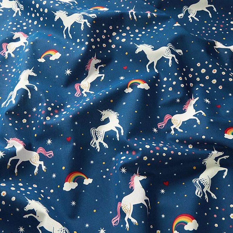 Decor Fabric Glow in the dark dancing unicorns – ocean blue/pink,  image number 12