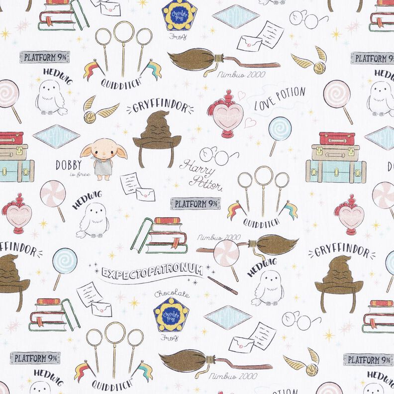 Cotton Poplin sweet Harry Potter world Licensed Fabric – white,  image number 1