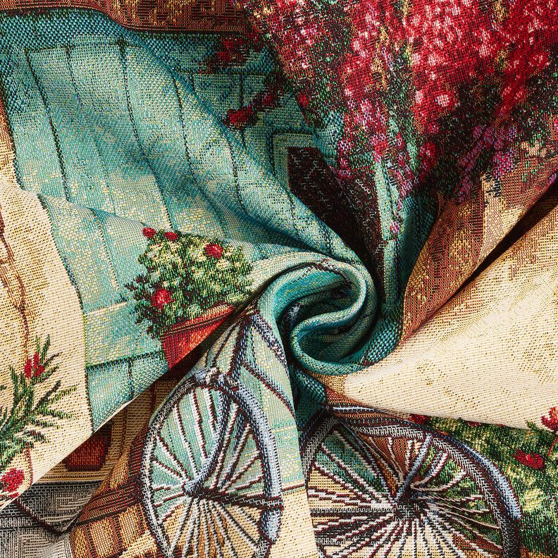 Decorative Panel Tapestry Fabric Bicycle – light beige/carmine, image number 3