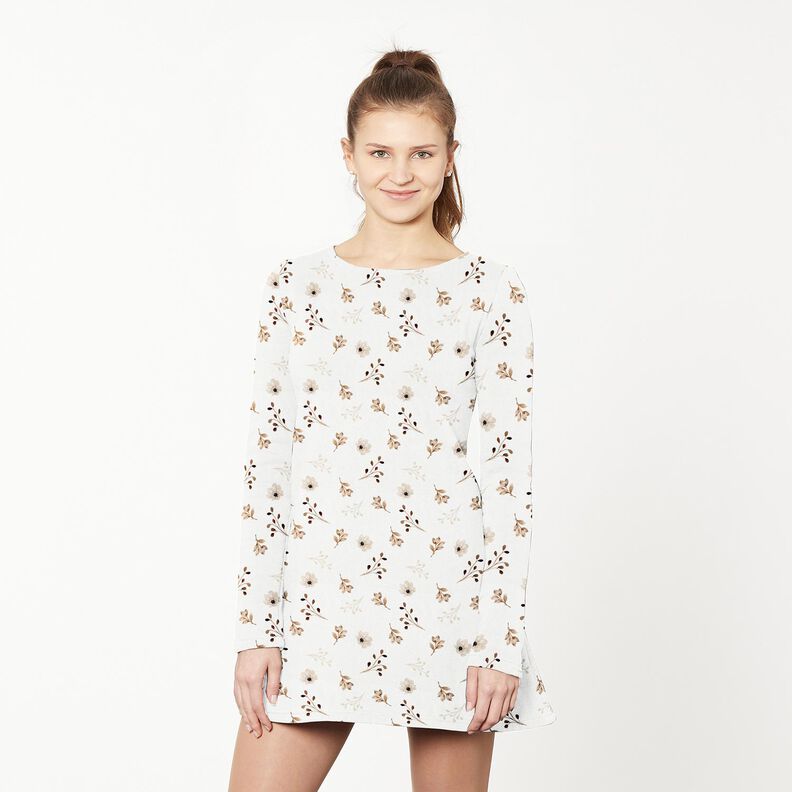 GOTS Cotton Jersey Watercolour flowers & branches digital print – white/light brown, image number 6