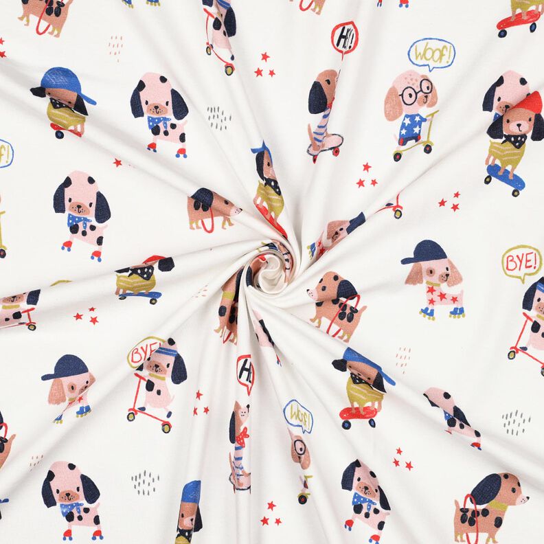 Cotton Jersey skating dog Digital Print | Poppy Fabrics – ivory/rose gold,  image number 3