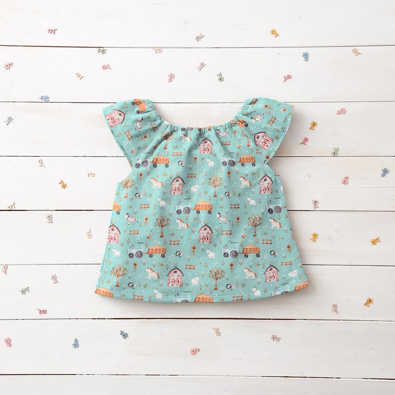 Cotton Poplin cute farm – eucalyptus/peach orange,  image number 5