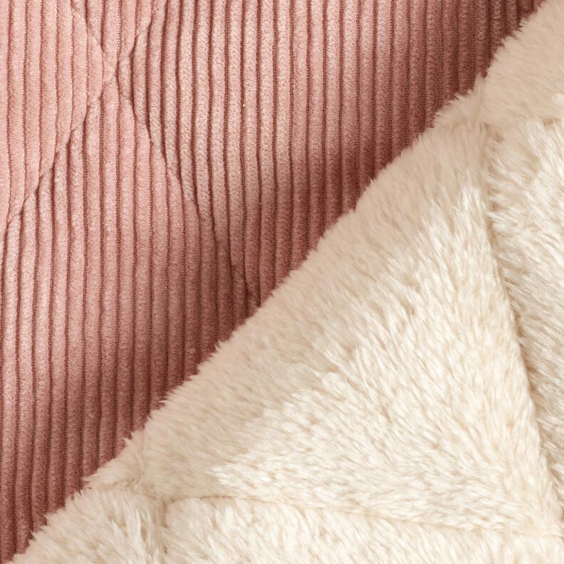 Quilted Fabric Corduroy with fur backing diamonds – dusky pink, image number 5