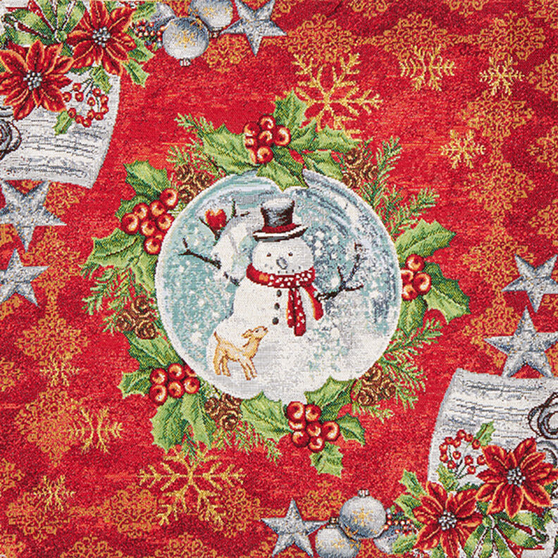 Decor Tapestry Fabric Snowman in Snow Globe – carmine,  image number 1