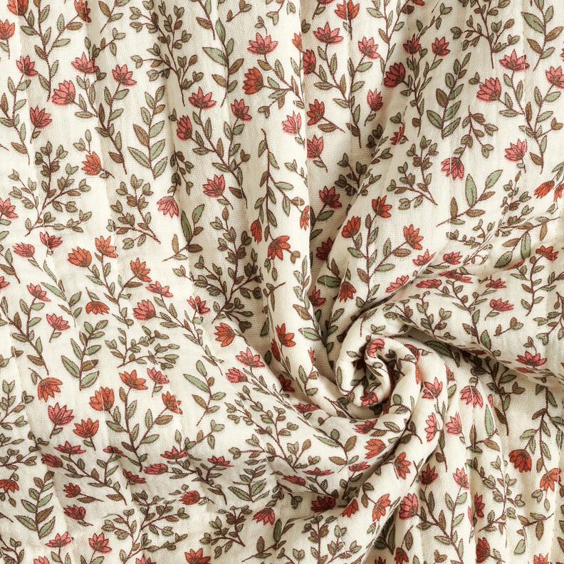 Muslin Quilted Fabric romantic flowers – offwhite/pale berry,  image number 5