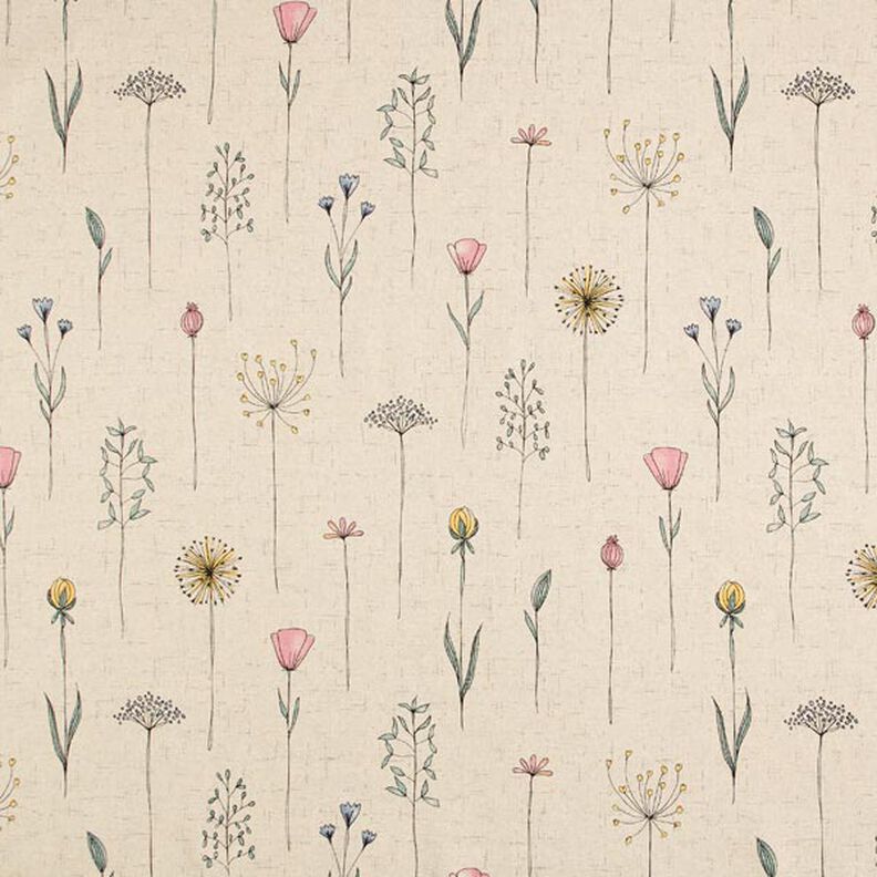 Decor Fabric Half Panama dried flowers – natural/pink,  image number 1