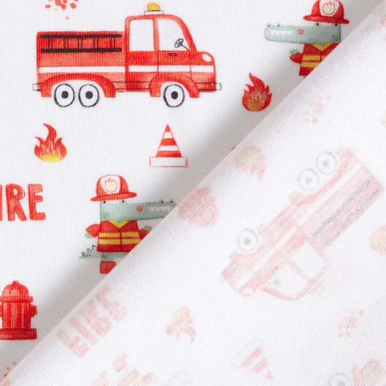 Cotton Jersey crocodile fire brigade Digital Print – white,  image number 4