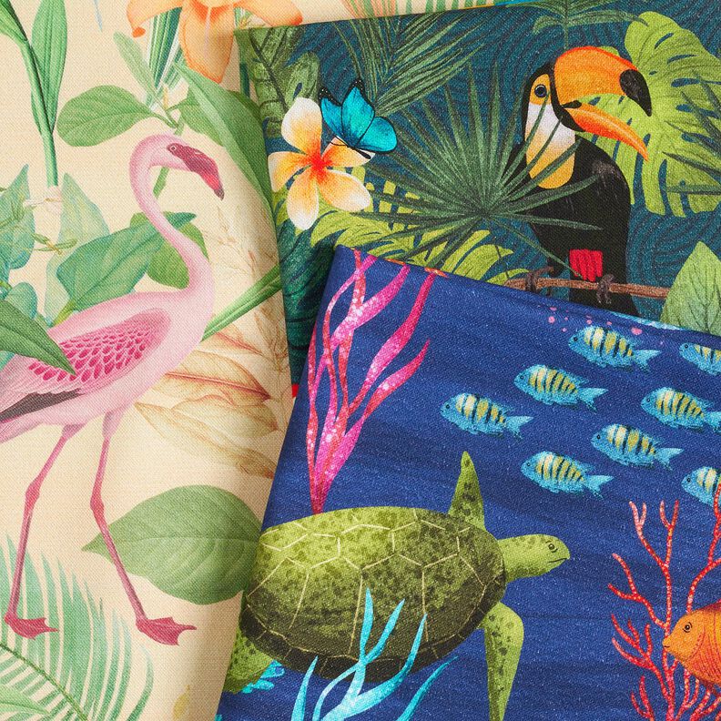 Decor Fabric Half Panama colorful underwater world – navy blue/turquoise,  image number 5