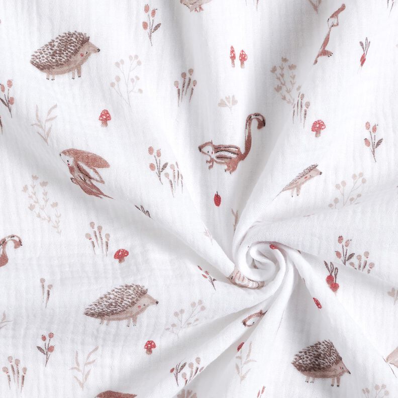Double Gauze/Muslin Animals in a forest glade – white,  image number 3