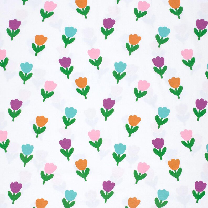 Cotton Jersey stylised tulips – white/red lilac,  image number 1