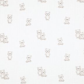 GOTS Double Gauze/Muslin Friendly Bears Digital Print | Poppy Fabrics – ivory/light taupe, 