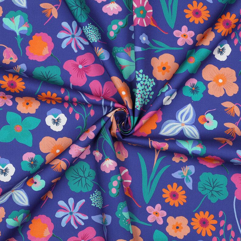 Cotton Poplin Meadow Flower Digital Print | Nerida Hansen – royal blue/light turquoise,  image number 3