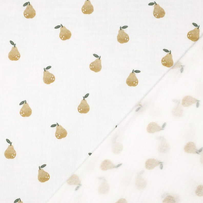 Double Gauze/Muslin Pear Digital Print | Poppy Fabrics – white/yellow olive,  image number 4