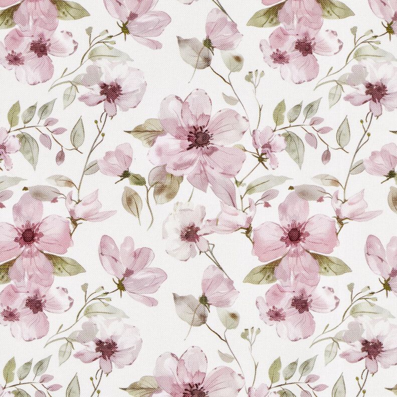 Tablecloth fabric Watercolor flowers – ivory/light dusky pink,  image number 1