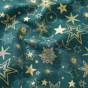 Cotton Poplin Large Stars – blue spruce/gold, 