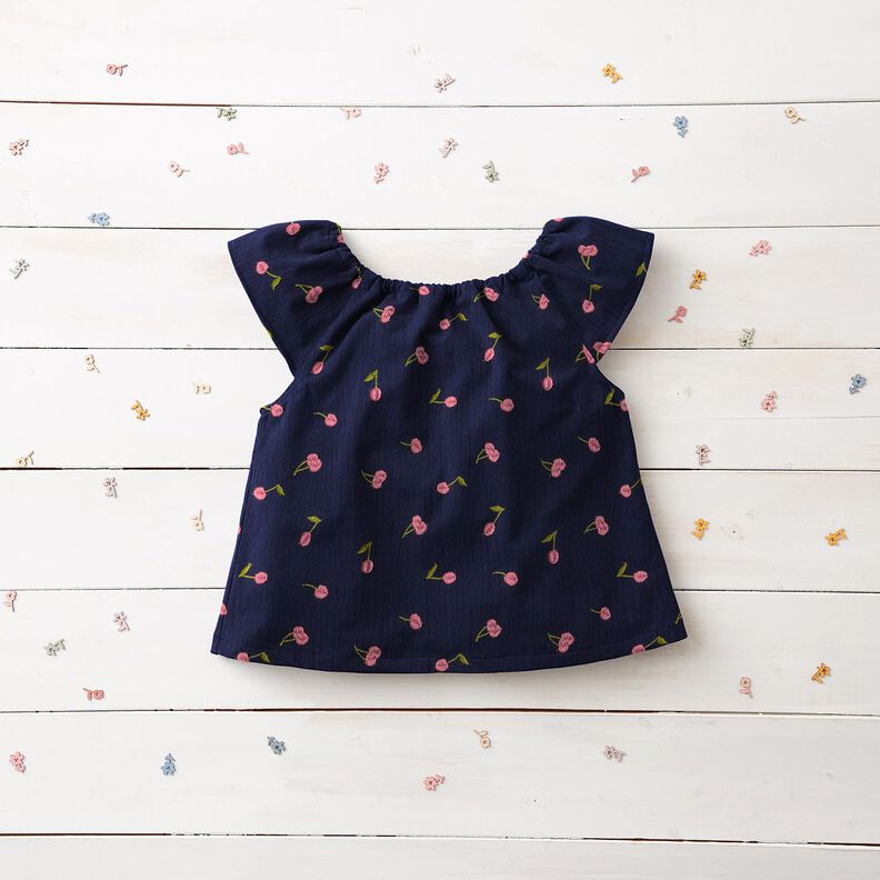 Double Gauze/Muslin embroidered cherries | Poppy Fabrics – midnight blue/pink,  image number 7